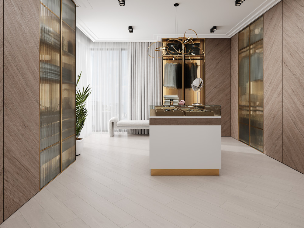 Кварцвиниловый SPC ламинат Cronafloor Grand Sequoia Дуб Белый 1200×180×5 фото в интерьере